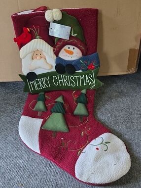 Target Red Christmas Stocking with Santa, Snowman & Green Trees